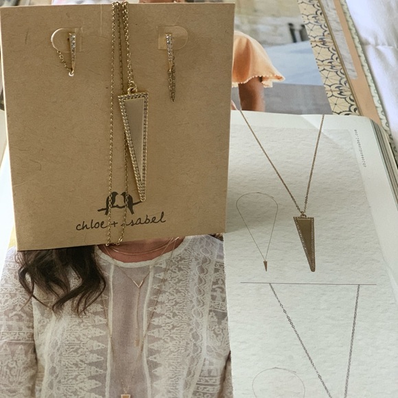 Chloe + Isabel minimalist layers. Pave Necklace + Earrings. - Picture 1 of 4